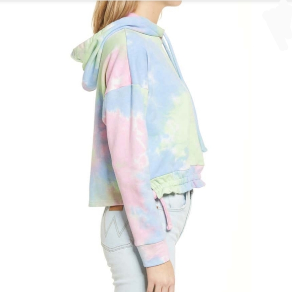 Blank NYC Hoodie Tie Dye Long Sleeve Pullover Ruched Hem Ties Multicolor M NWT - Picture 6 of 16